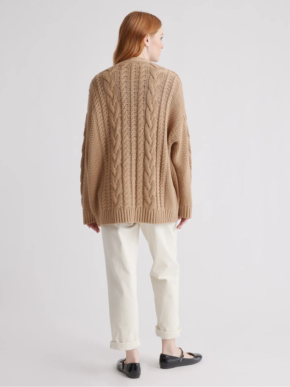 Quince Organic Cotton Oversized Cable Cardigan - Picture 3 of 8
